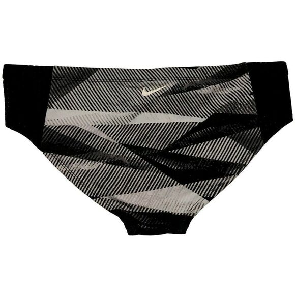 NIKE Black & White Hipster Bikini Bottom Swoosh Logo Mesh Sides Size L NEW - Picture 2 of 4